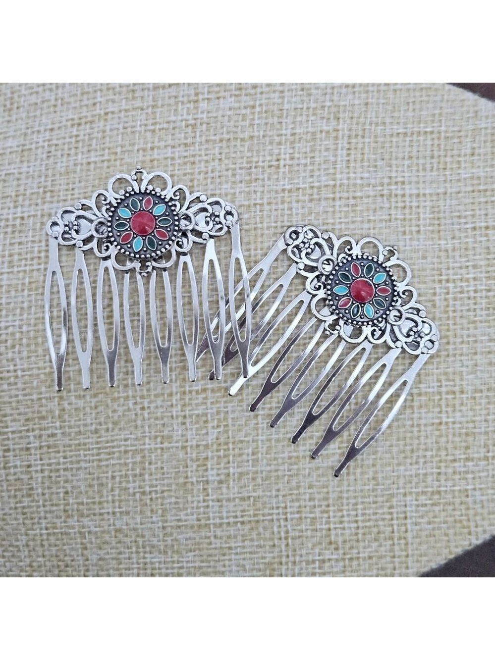 Boho Western Handmade Multicolor Hair Comb Set - Picture 3 of 3